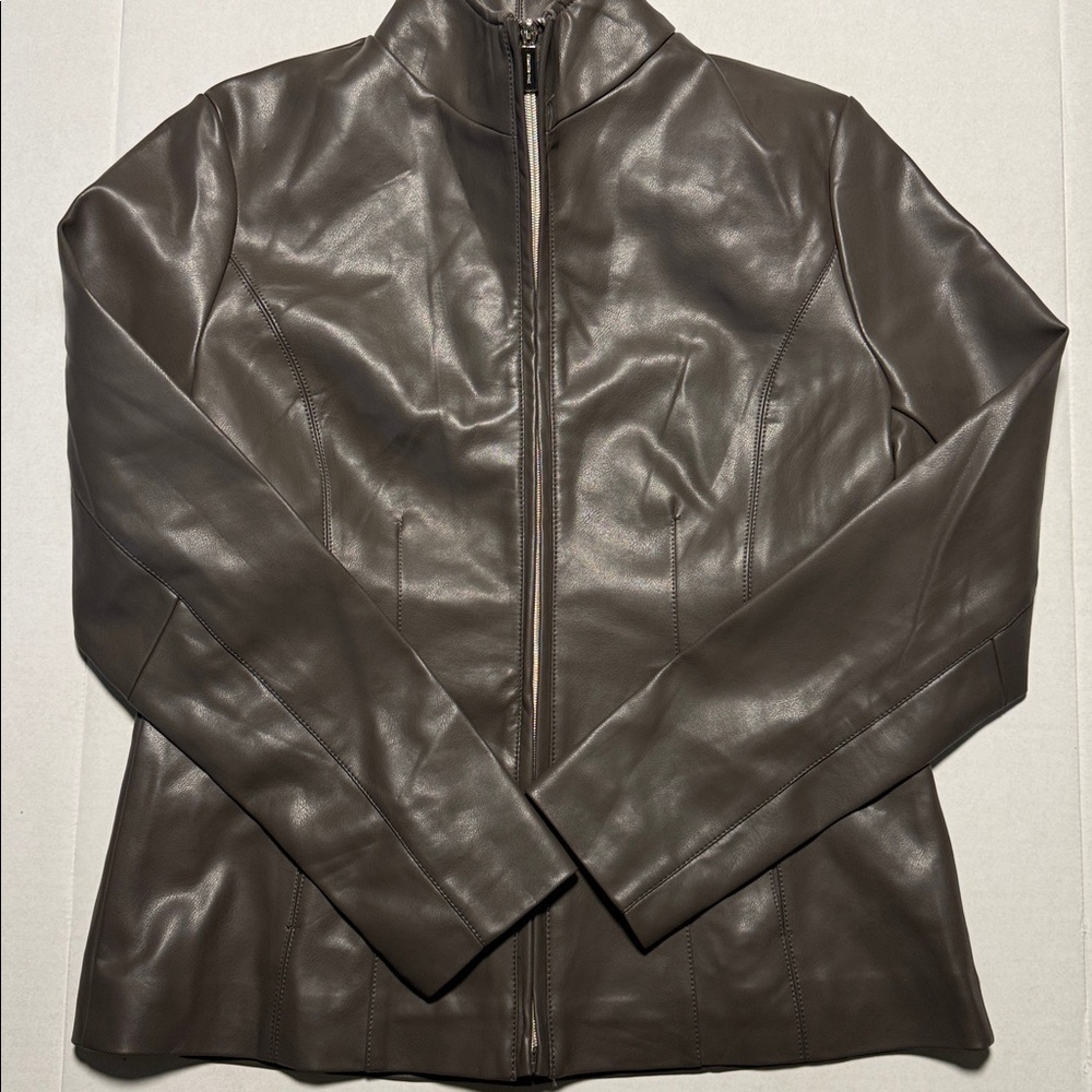 Kenneth Cole Dark Pewter Vegan Leather Jacket size Medium NWOT